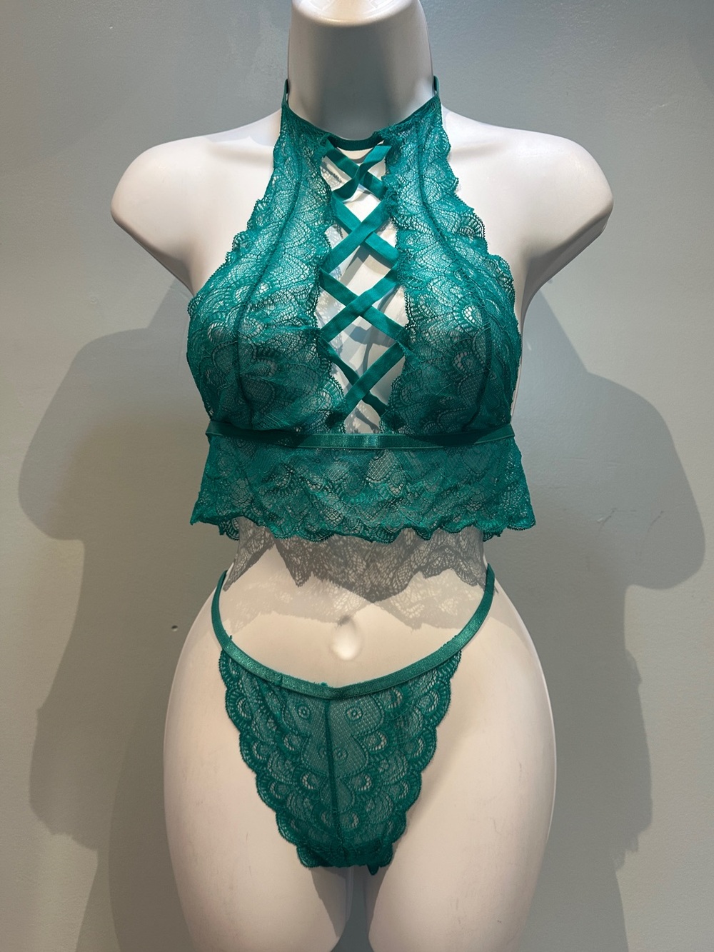 Yandy Turquoise/Dark Teal Lingerie Lace Set Small/Medium NWOT
